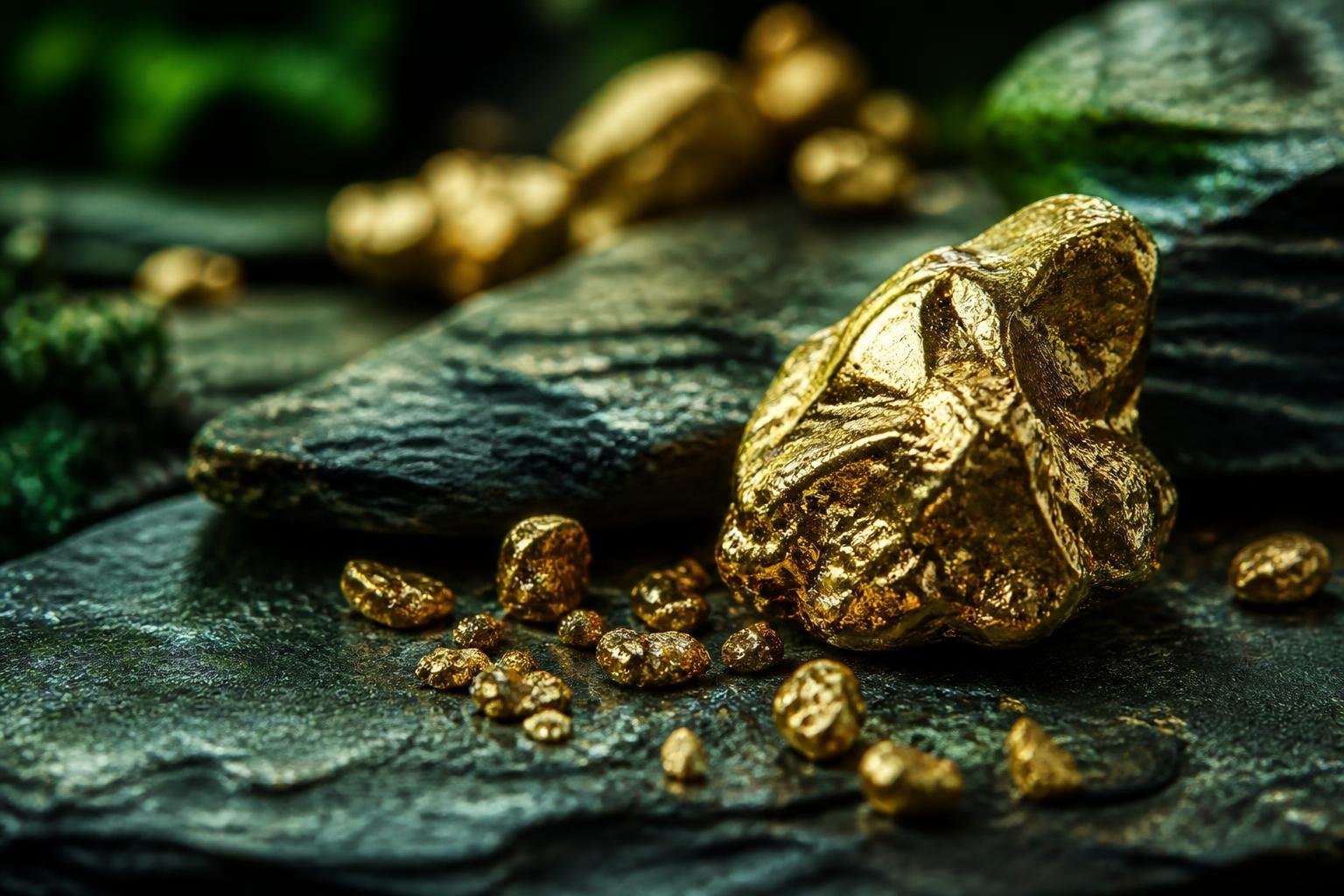 Oro en bruto sobre piedra, símbolo de trazabilidad y origen responsable